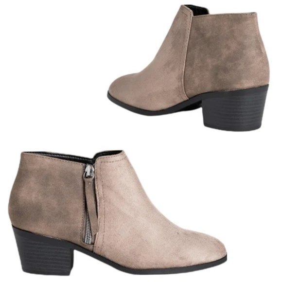 Soda Shoes - Taupe Side Zip Two Tone Ankle Boots